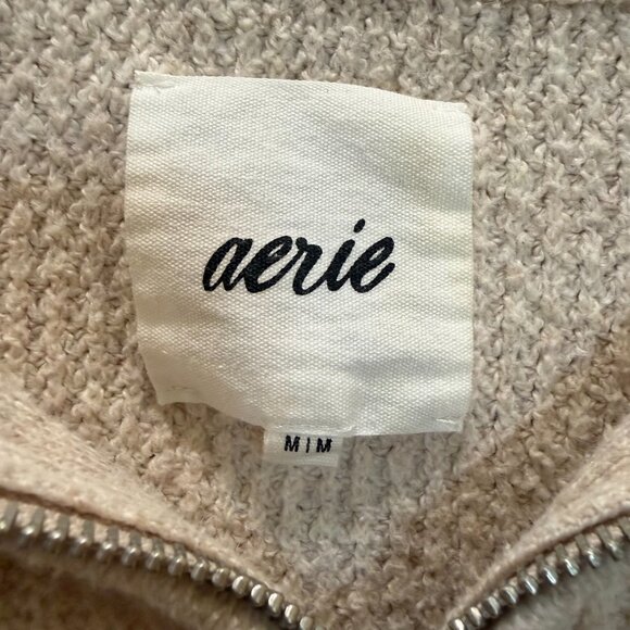 Aerie Oatmeal Quarter Zip Waffle Knit Sweater(M) and Wide Leg Pant(S) Set - Picture 3 of 10